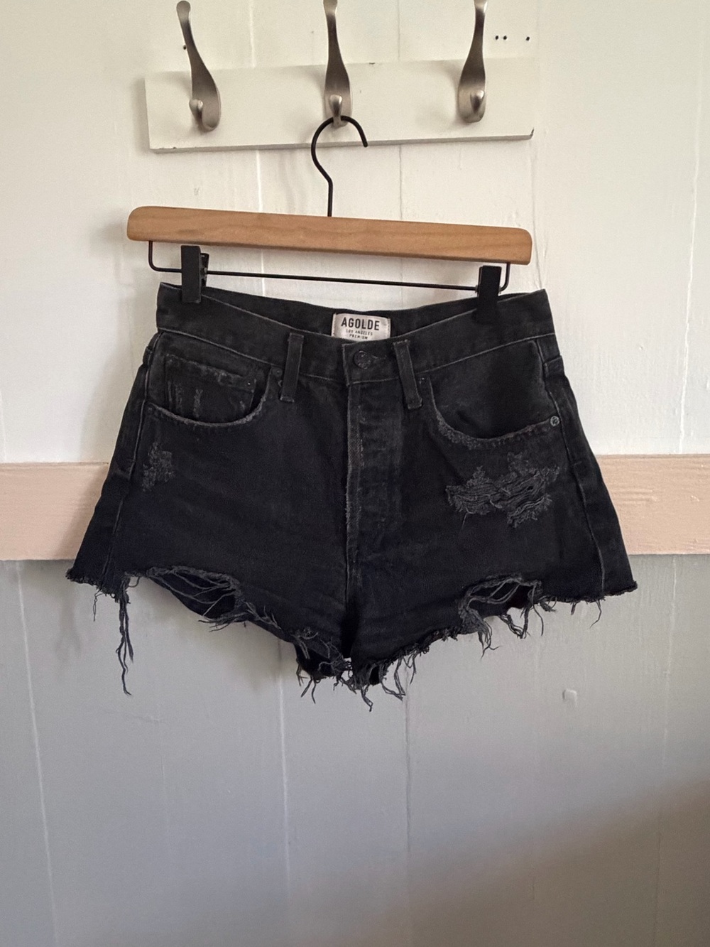 AGOLDE Distressed High Rise Denim Shorts